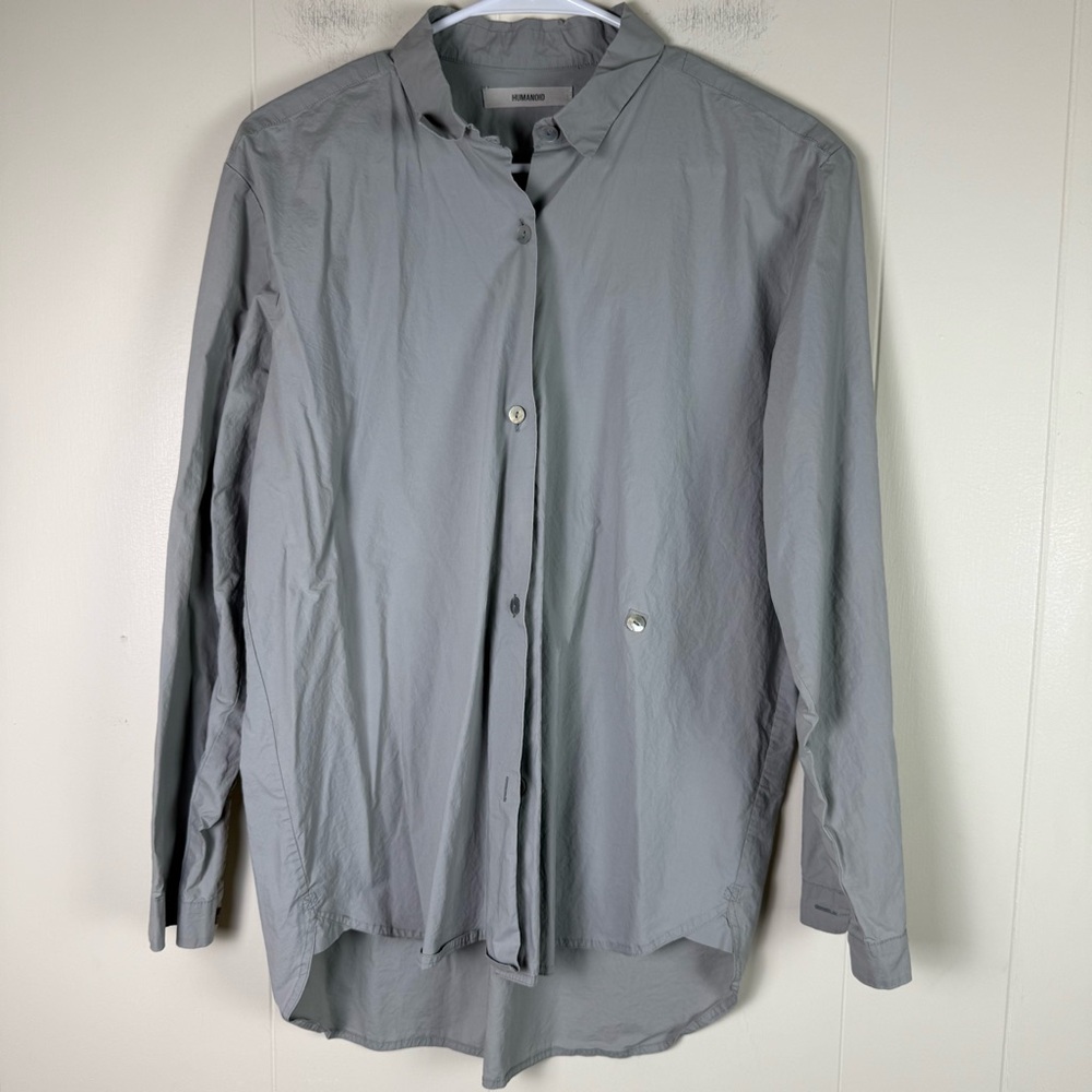 Humanoid Gray Button Down Long Sleeve Shirt Dress 100% Cotton Button Front Small